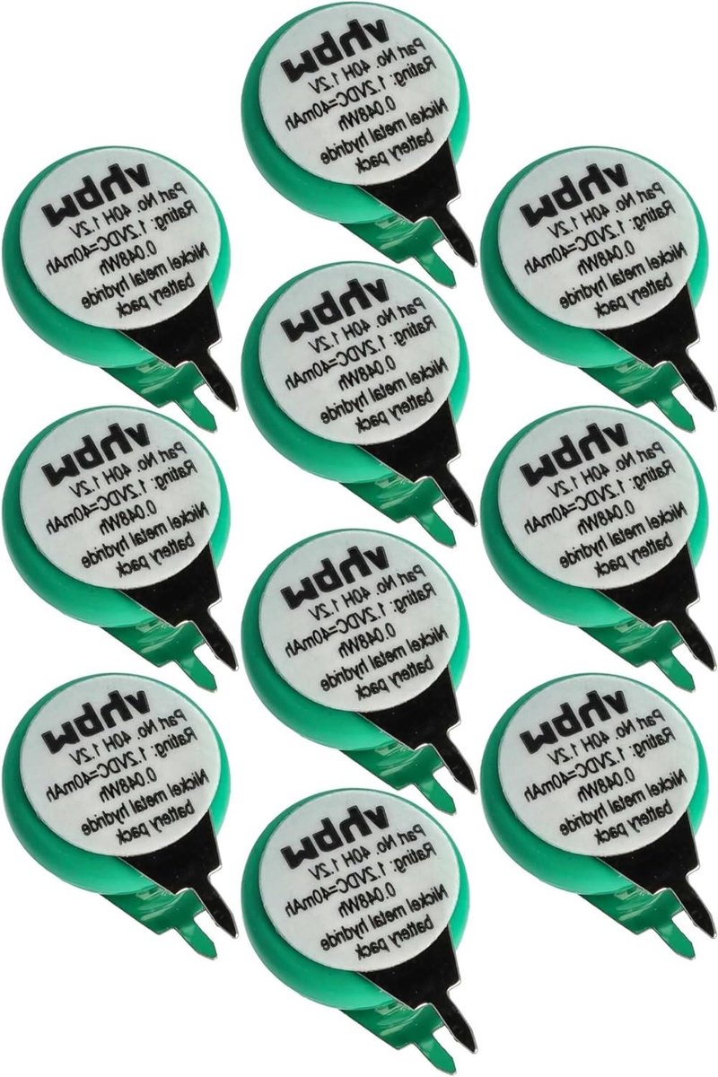 Oplaadbare Knoopcelbatterij - Kleine Batterij - Modelbouw en Apparaten - 2-Pins Aansluiting - 10 Stuks 40mAh - Groen