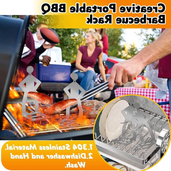 Leuke RVS Barbecue Worst Rekken - Grappige BBQ Vork voor Kamperen, Buiten Picknicks en Tuinfeesten, Perfecte Cadeaus voor Mannen — afbeelding 4