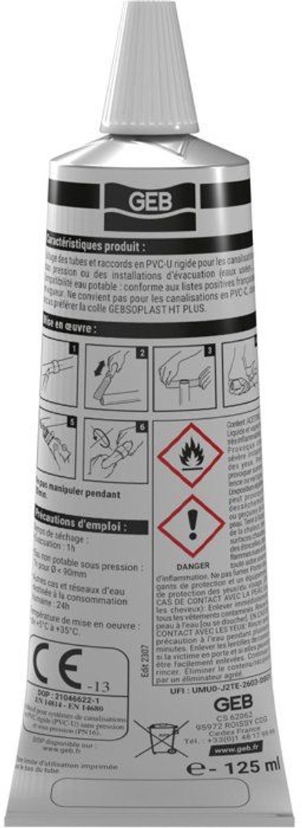Gebsoplast Gel Plus PVC-lijm - GEB - Voor stijve PVC-druk- en drainagesystemen - 125 ml