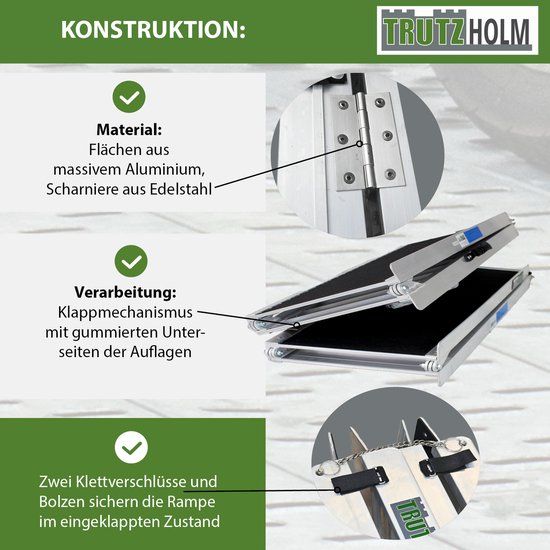 Detailopname van de constructie van de aluminium oprit met scharnieren en bevestigingen.