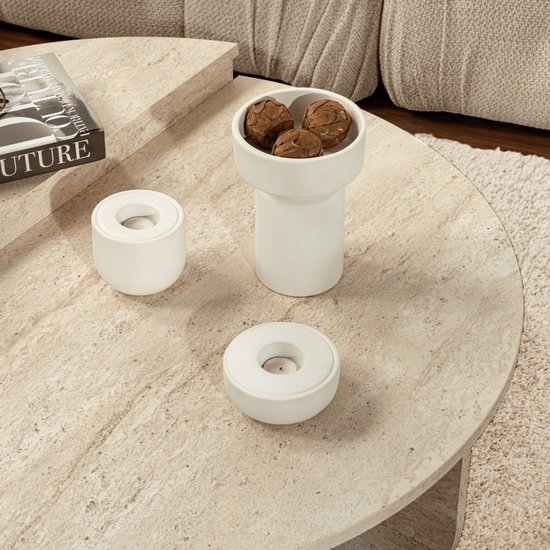 Set de 2 tables basses - Effet travertin beige - ALOEVA L 90 cm x H 30 cm x P 60 cm