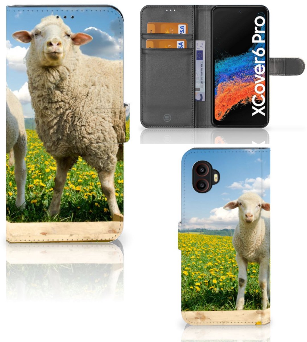 Samsung Galaxy Xcover 6 Pro Telefoonhoesje met Pasjes Schaap en Lammetje