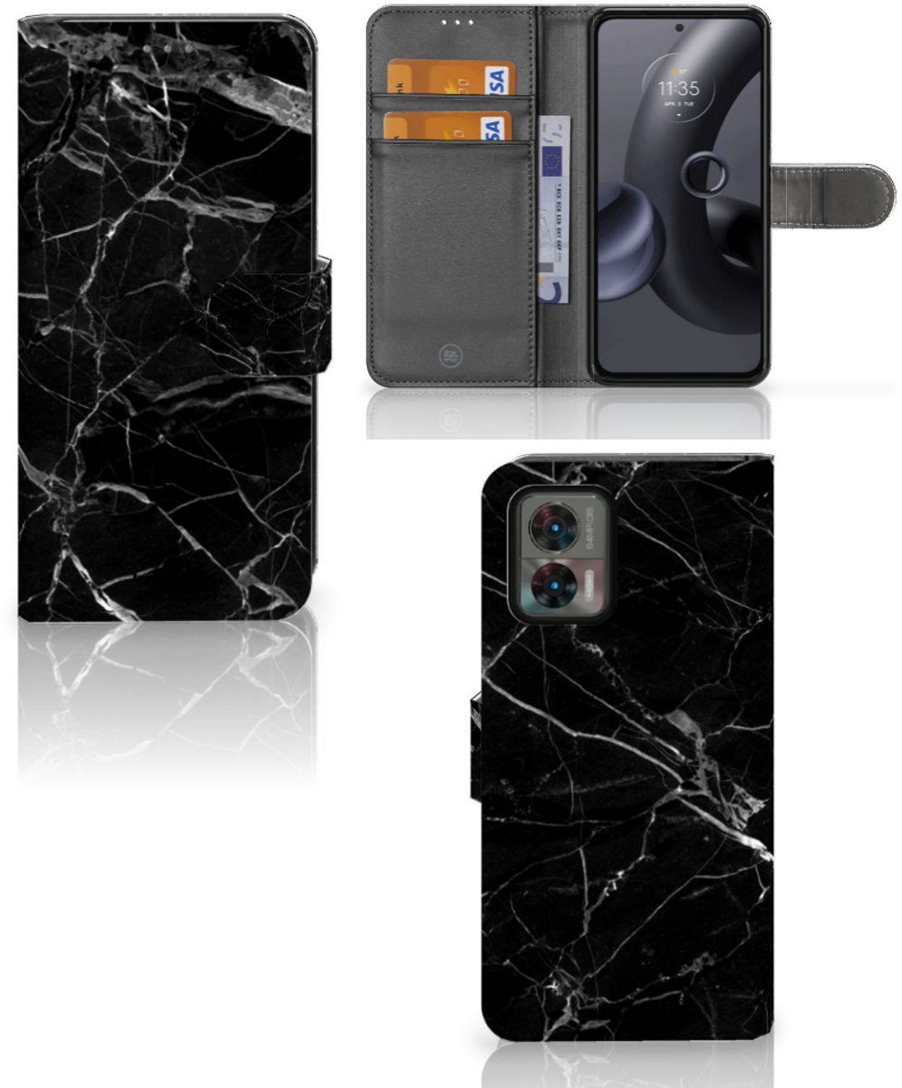 Motorola Edge 30 Neo Bookcase Marmer Zwart - Origineel Cadeau Vader