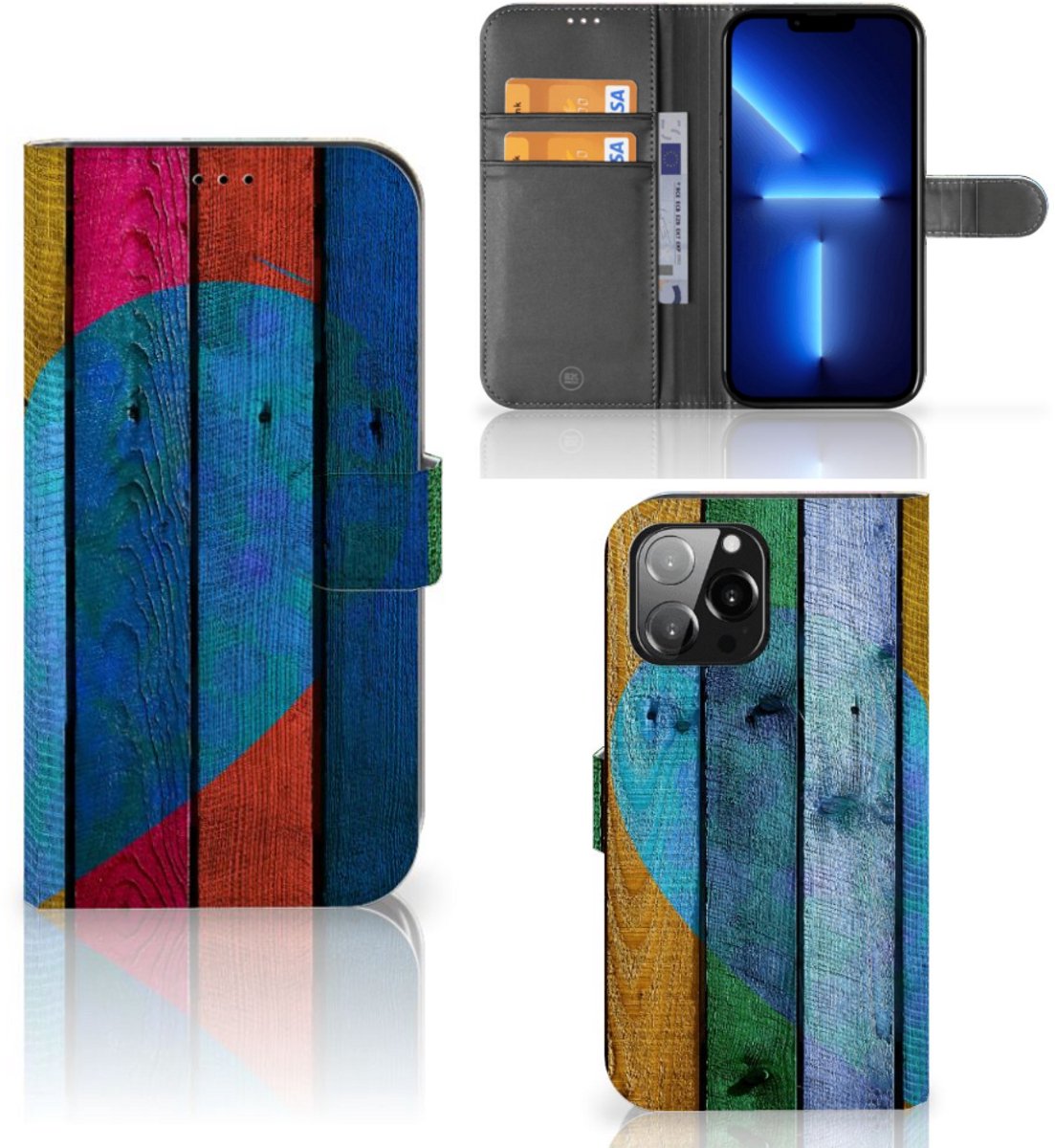 Book Case voor iPhone 13 Pro Max Book Style Case Wood Heart - Cadeau voor je Vriend