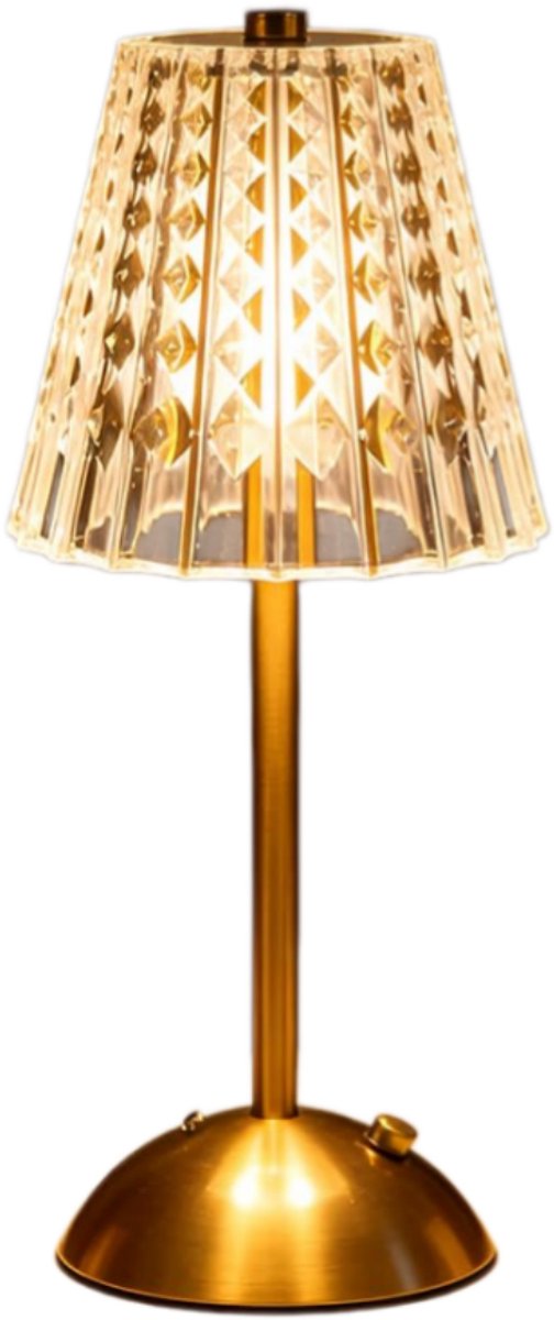 longziming -Diamantgeslepen Tafellamp - Kristallen Nachtlampje - Draadloze LED Lamp - Traploos Dimmen - Kleurengeheugen - Vintage Goud Design - Oogvriendelijk Licht - 1 Stuk