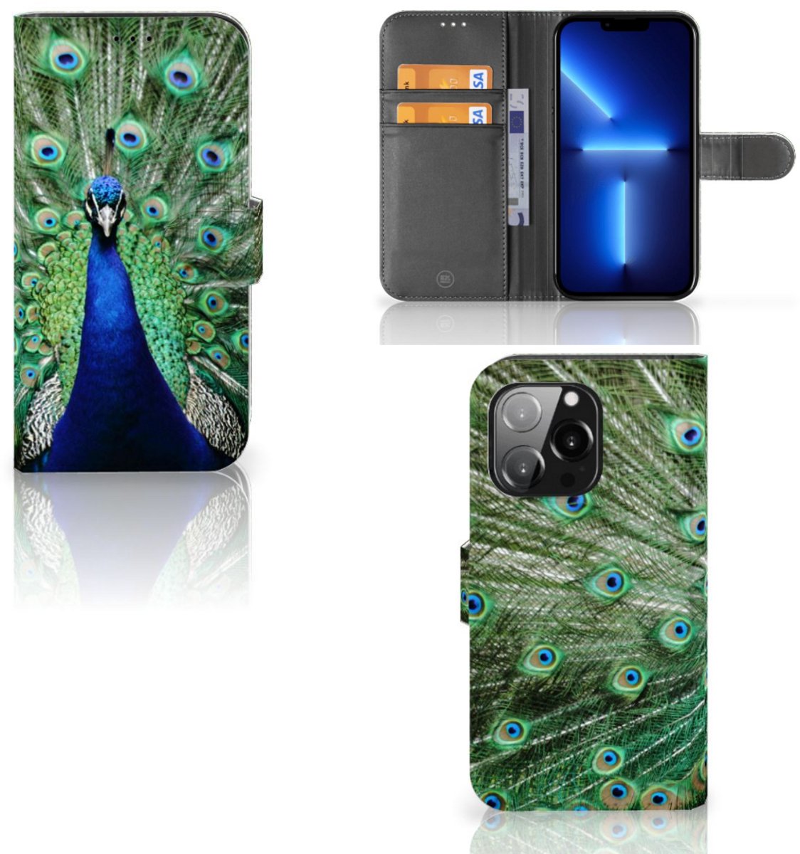 iPhone 13 Pro Telefoonhoesje met Pasjes Pauw