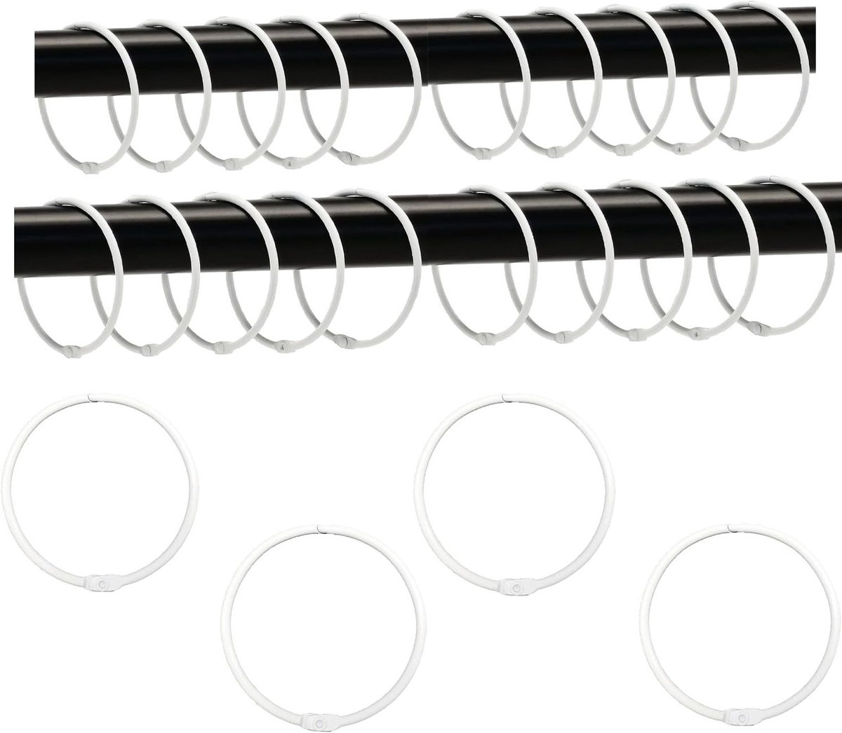 Set van 24 metalen gordijnringen van 50 mm voor gordijnen en douchegordijnen, ideaal voor gordijnstangen en boekenringen, wit