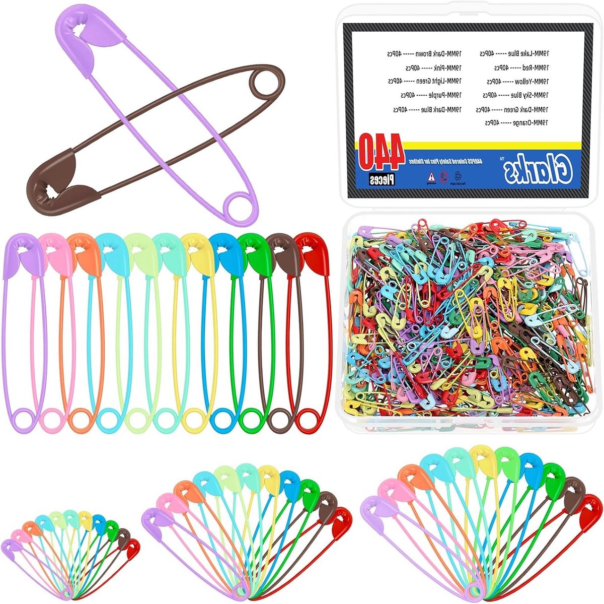 440 Stuks Multi-kleurige Veiligheidspinnen Set - 4.7 x 19mm, Sterke Metalen Spelden voor Kleding, Handwerk en Accessoires