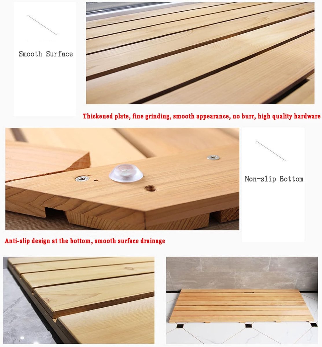 Bamboe Duckboard Badmat, Niet -Slip Douche Badkuipmat, Houten Lade, Badkuipaccessoires, Anti Slip Badmatten Voor Bad, Waterdichte Houten Vloermat Voor Binnen of Buiten,80x90cm/31x36in — cadeau in Wonen & Interieur - foto 7