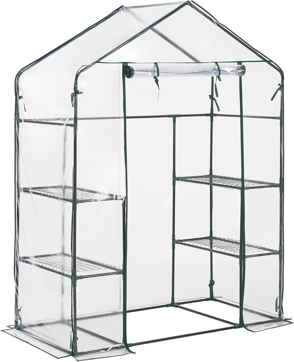 Foliekas met schappen - Kweekkas plantenkas - Planten beschermen kweken - Stevig stalen frame - 140x73x195 cm - Transparant
