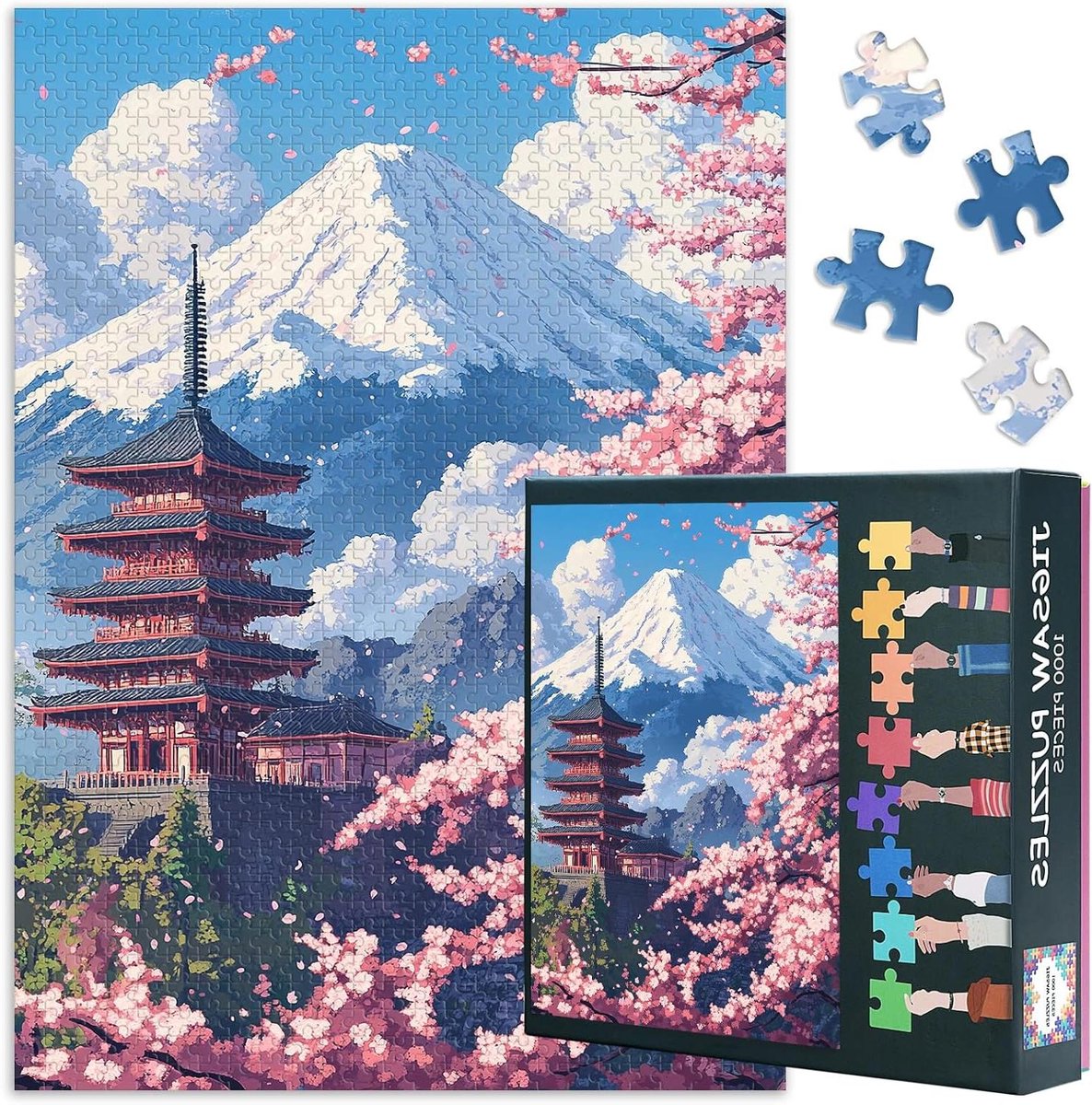 Pagode Puzzels - Legpuzzel Volwassenen - Ontspannende Uitdaging - Gedetailleerd Kunstwerk - 50 x 70 cm - Kersenbloesem
