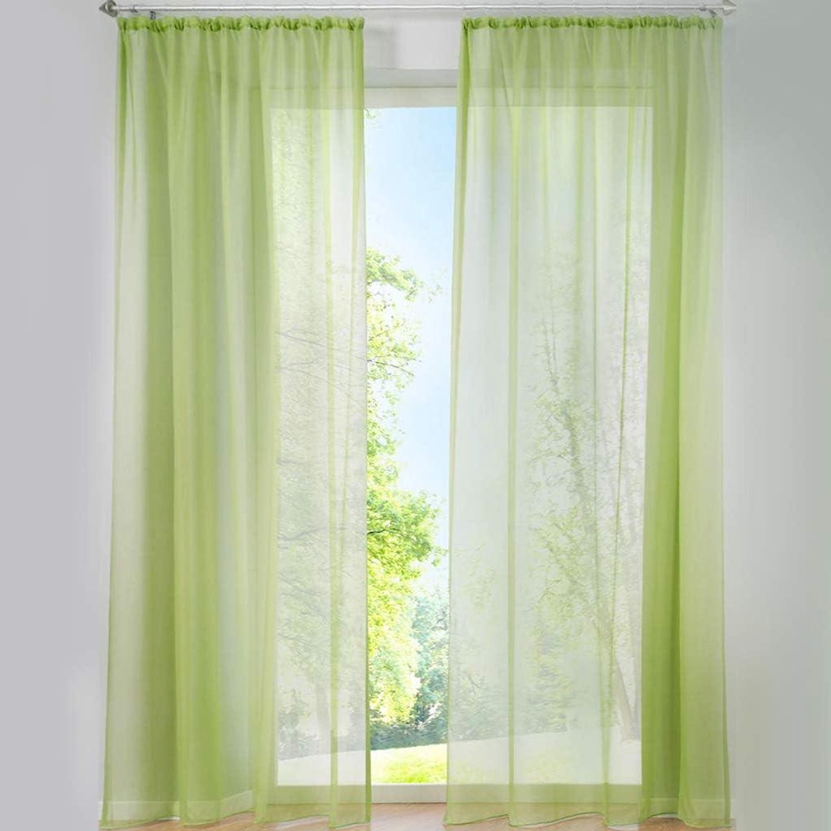 Voile Gordijnen - Transparante Raambekleding - Woonkamer Decoratie - Linnenlook Stof - 140x245 cm - Lichtgroen