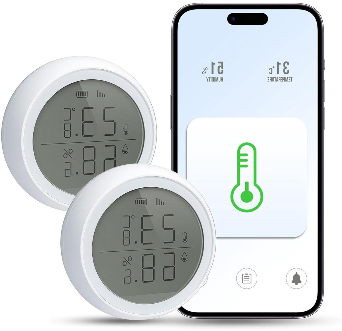Zigbee Temperatuursensor - Slimme Thermometer Hygrometer - Milieu Bewaken - Real-time Data - 2 stuks - Wit