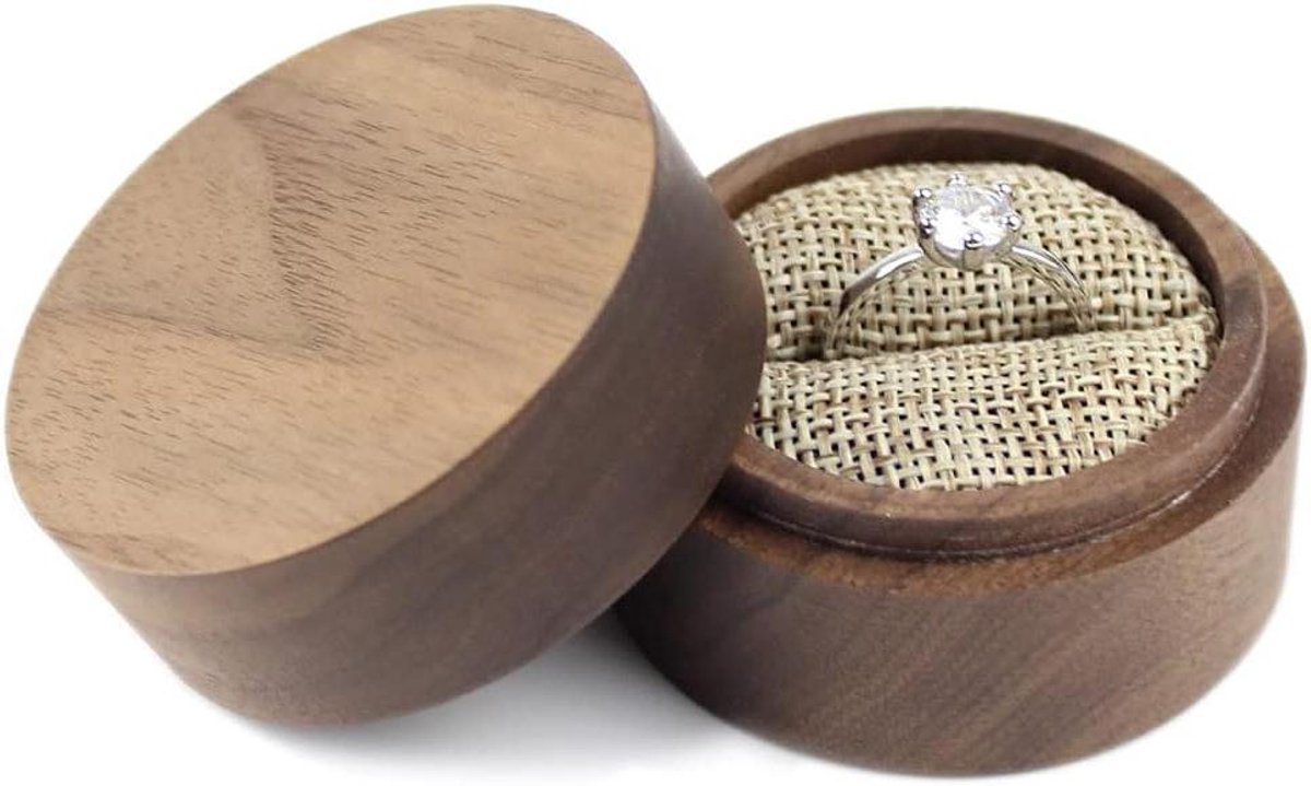 Houten Ringendoosje - Bruiloft Doosje - Voorstel Vieren - Massief Walnoothout - 5x3.5 cm - Walnoot