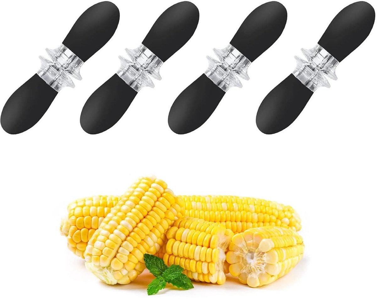 4 Pairs RVS Maïskolvenhouders met Silicium Handvat - Perfect voor BBQ en Picknicks