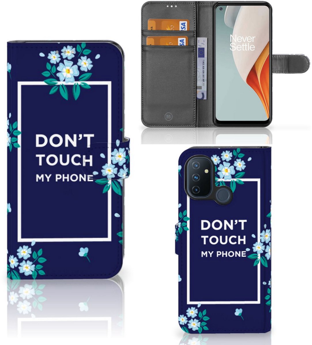 OnePlus Nord N100 Portemonnee Hoesje Flowers Blue DTMP