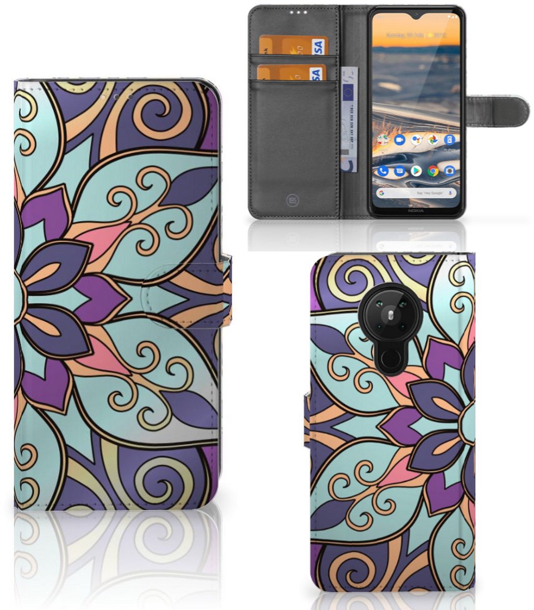 Book Case voor Nokia 5.3 Hoesje Purple Flower