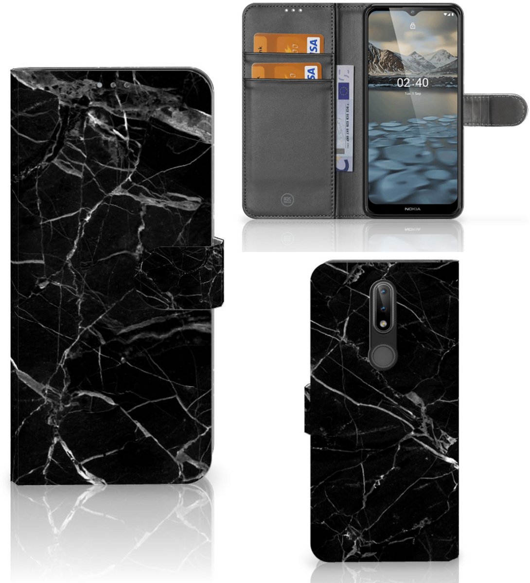 Nokia 2.4 Bookcase Marmer Zwart - Origineel Cadeau Vader