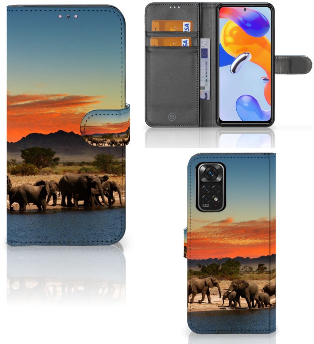 Xiaomi Redmi Note 11 Pro 5G/4G Telefoonhoesje met Pasjes Olifanten