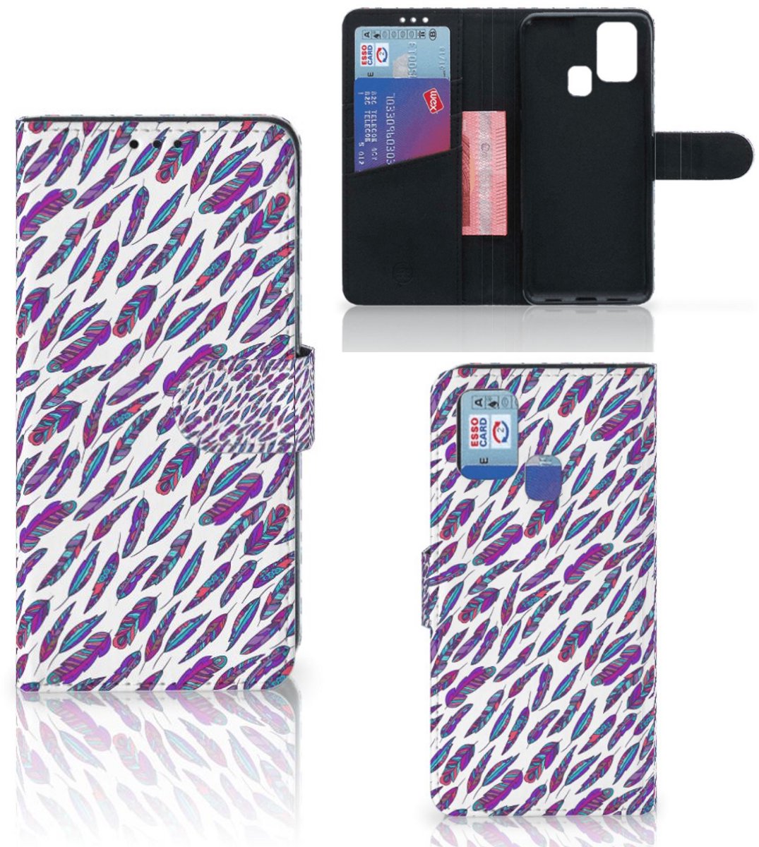 Book Case voor Samsung Galaxy M31 Telefoon Hoesje Feathers Color