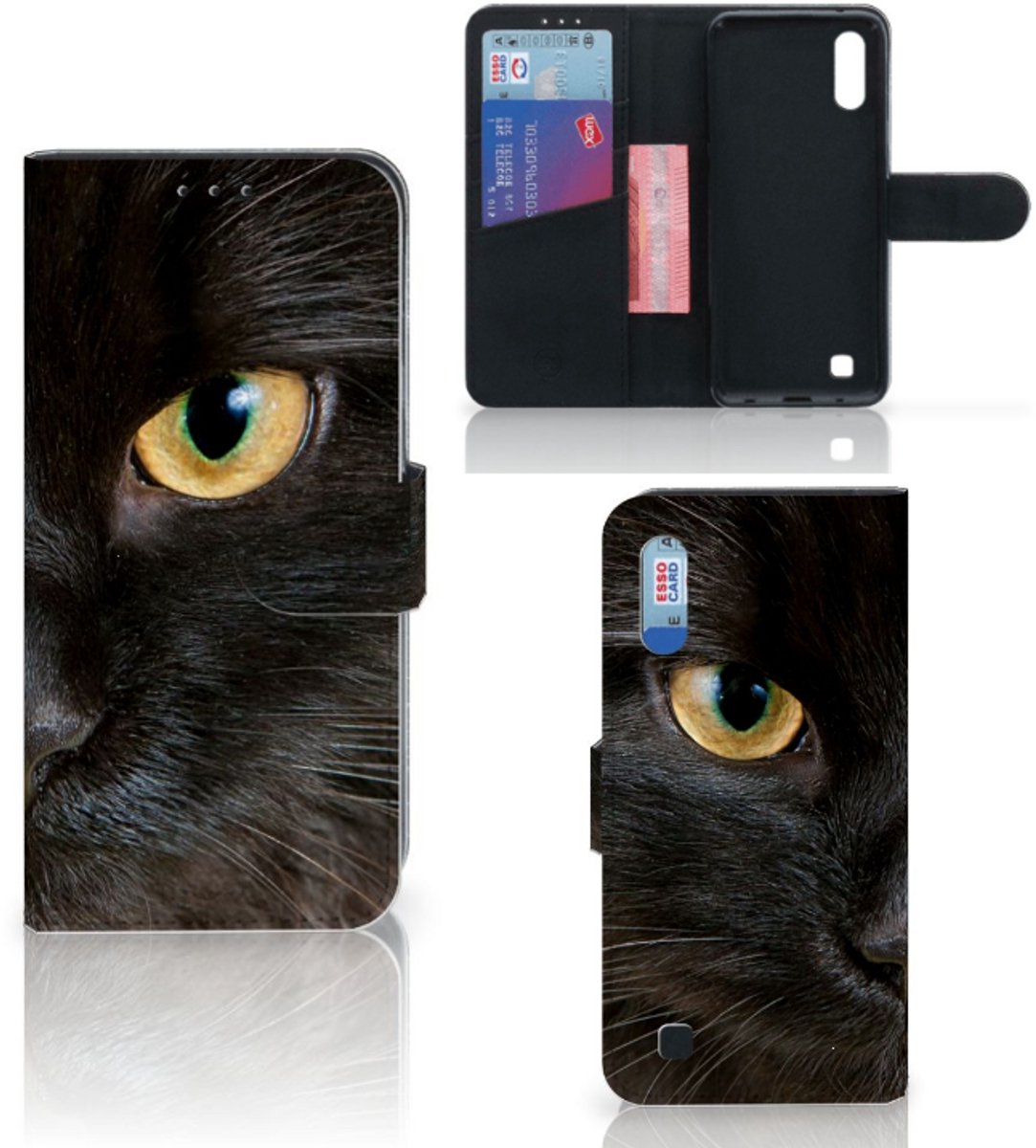 Samsung Galaxy M10 Telefoonhoesje met Pasjes Zwarte Kat