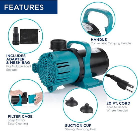 Alpine Corporation 3000 GPH Vortex energiebesparende pomp voor vijvers, fonteinen, watervallen en watercirculatie — afbeelding 5