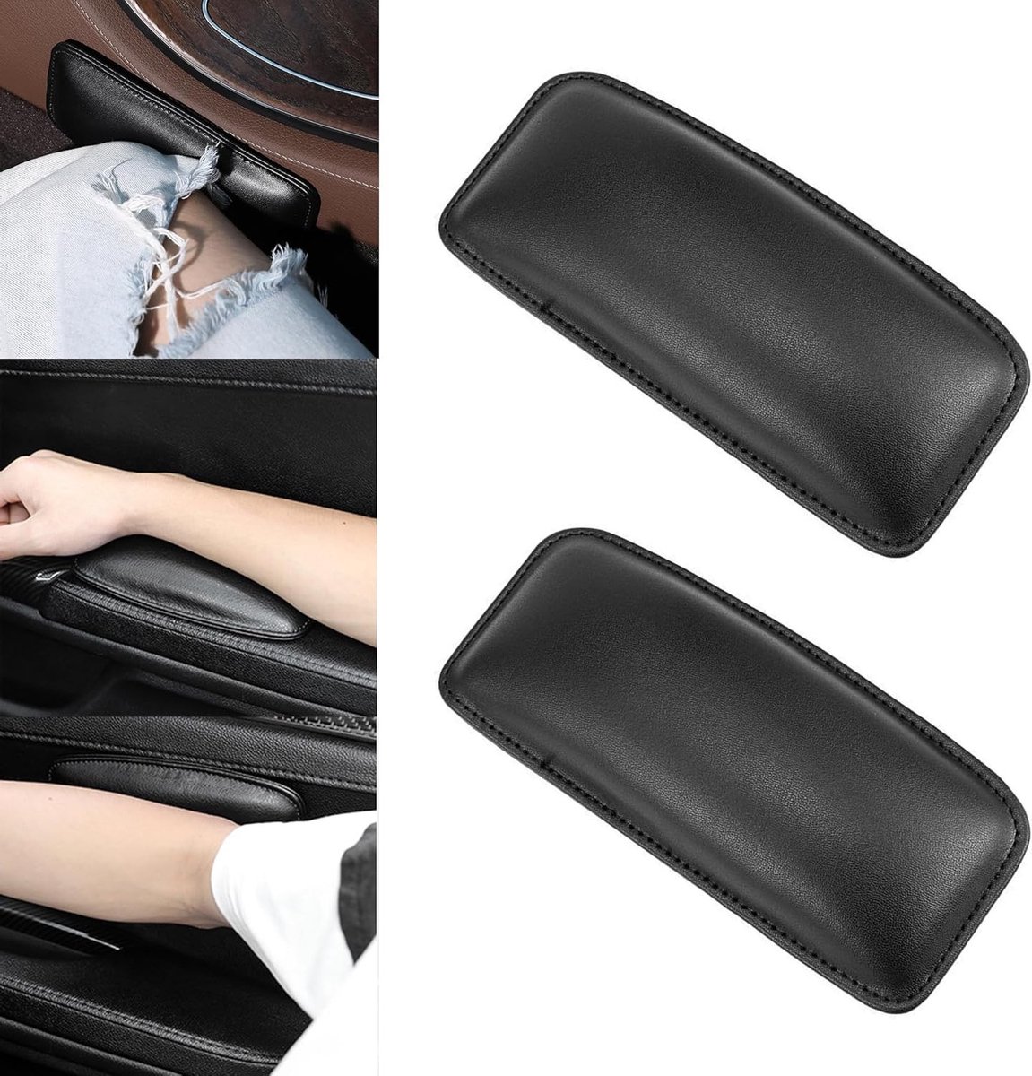Zachte Leren Auto Kussen voor Knie en Armsteun - Universele Zelfklevende Pads voor Comfort en Ondersteuning in de Auto (Set van 2)