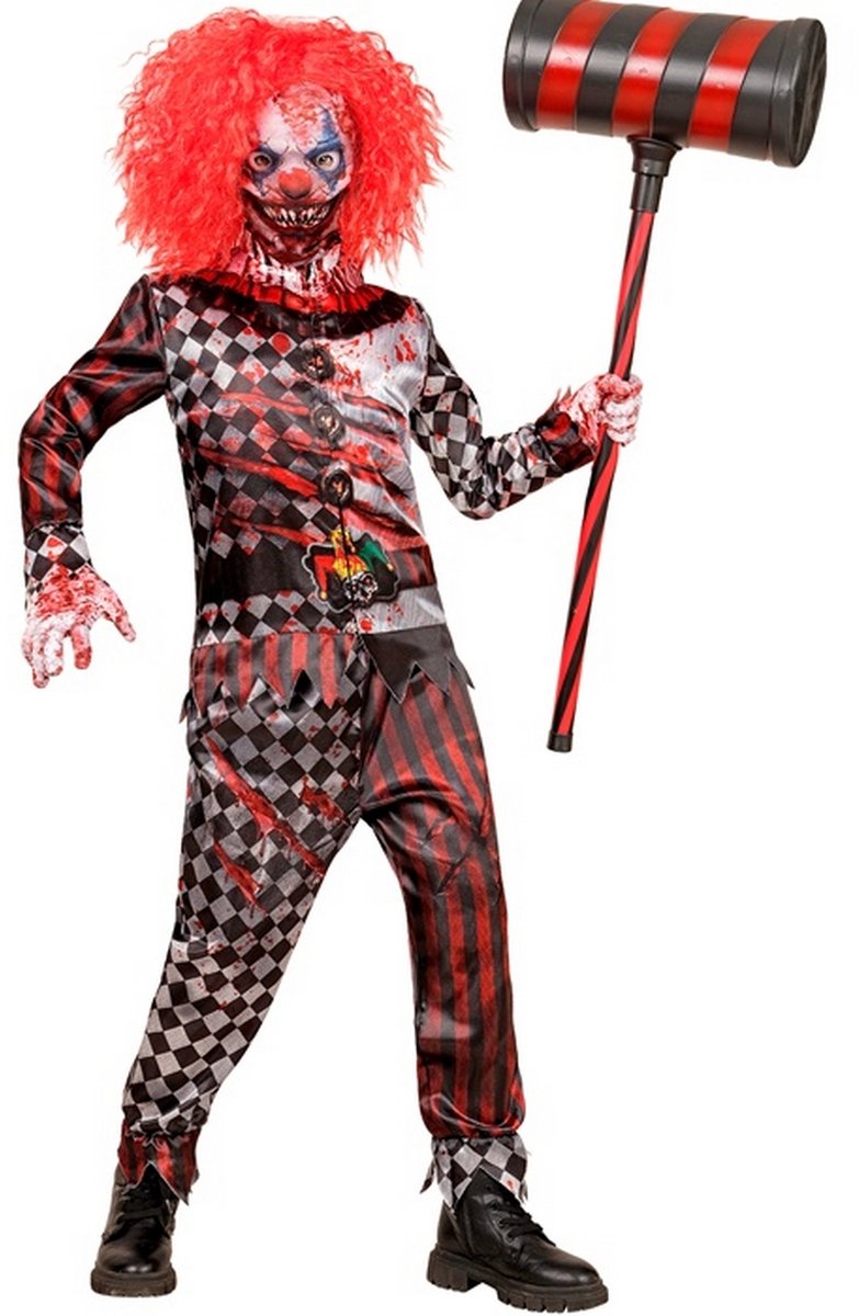 Widmann - Bloederige Evil Joker - Jongen - Rood, Zwart / Wit - Maat 128 - Carnavalskleding - Verkleedkleding