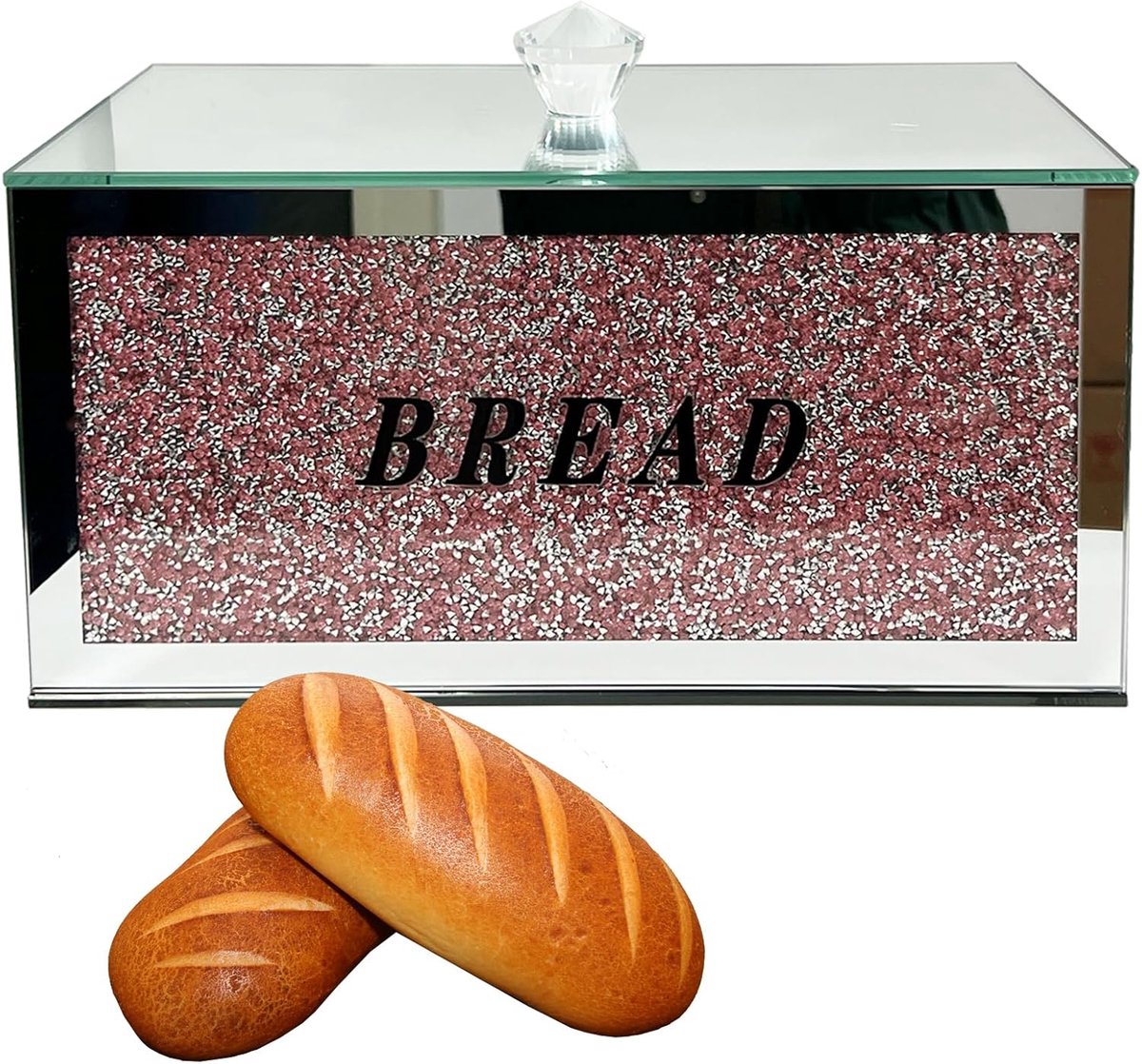 Broodtrommel Luxe - Bewaarbox Keuken - Brood Vers Houden - Decoratief Glazen Ontwerp - 31x16x20cm - Roze