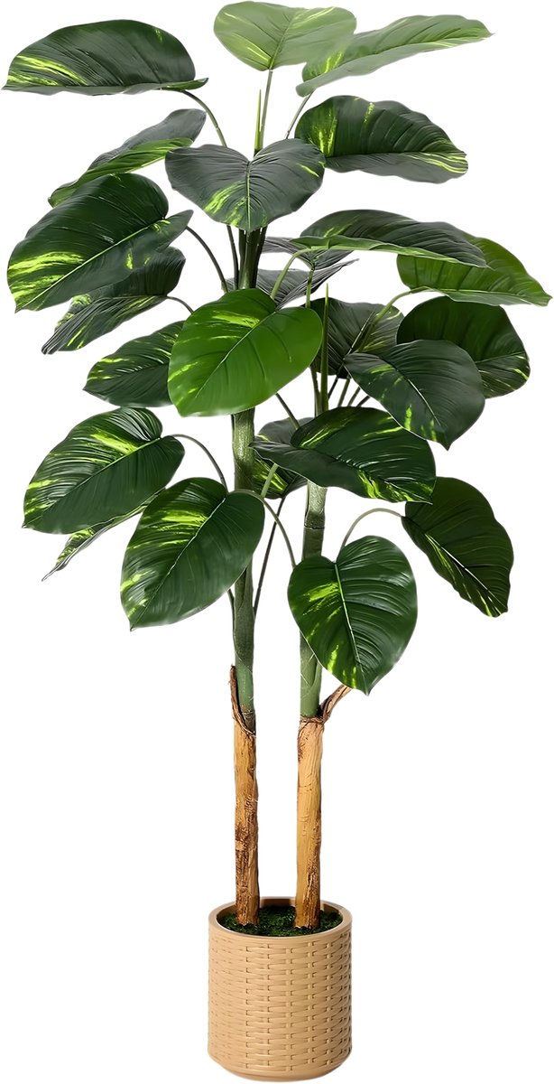 Happiq Kunstmatige Scindapsus Aureus - Voor Thuis & Kantoor - Nep Pothos Vloerplant met Stammen - Inclusief Pot - 150cm Groen
