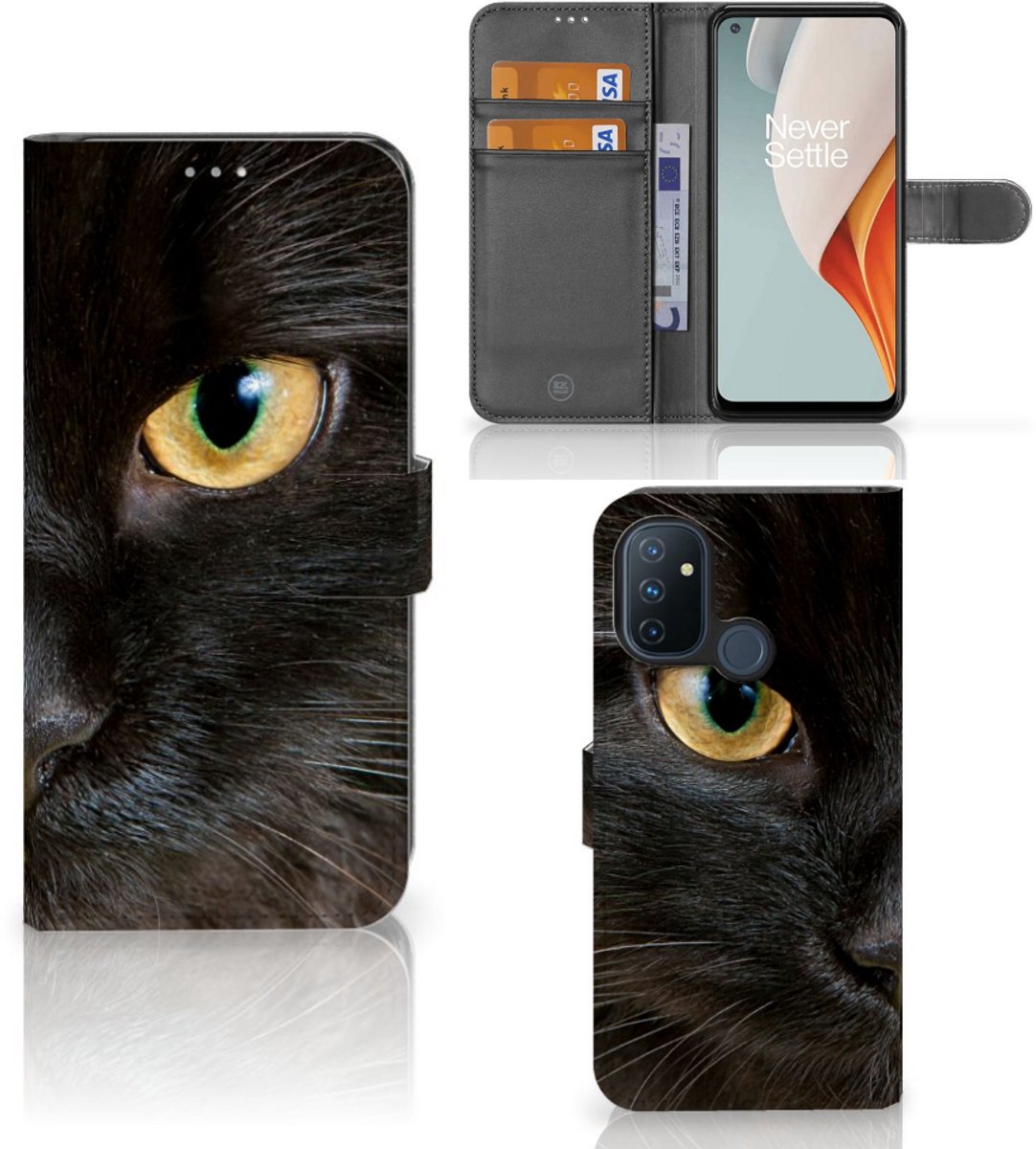 OnePlus Nord N100 Telefoonhoesje met Pasjes Zwarte Kat