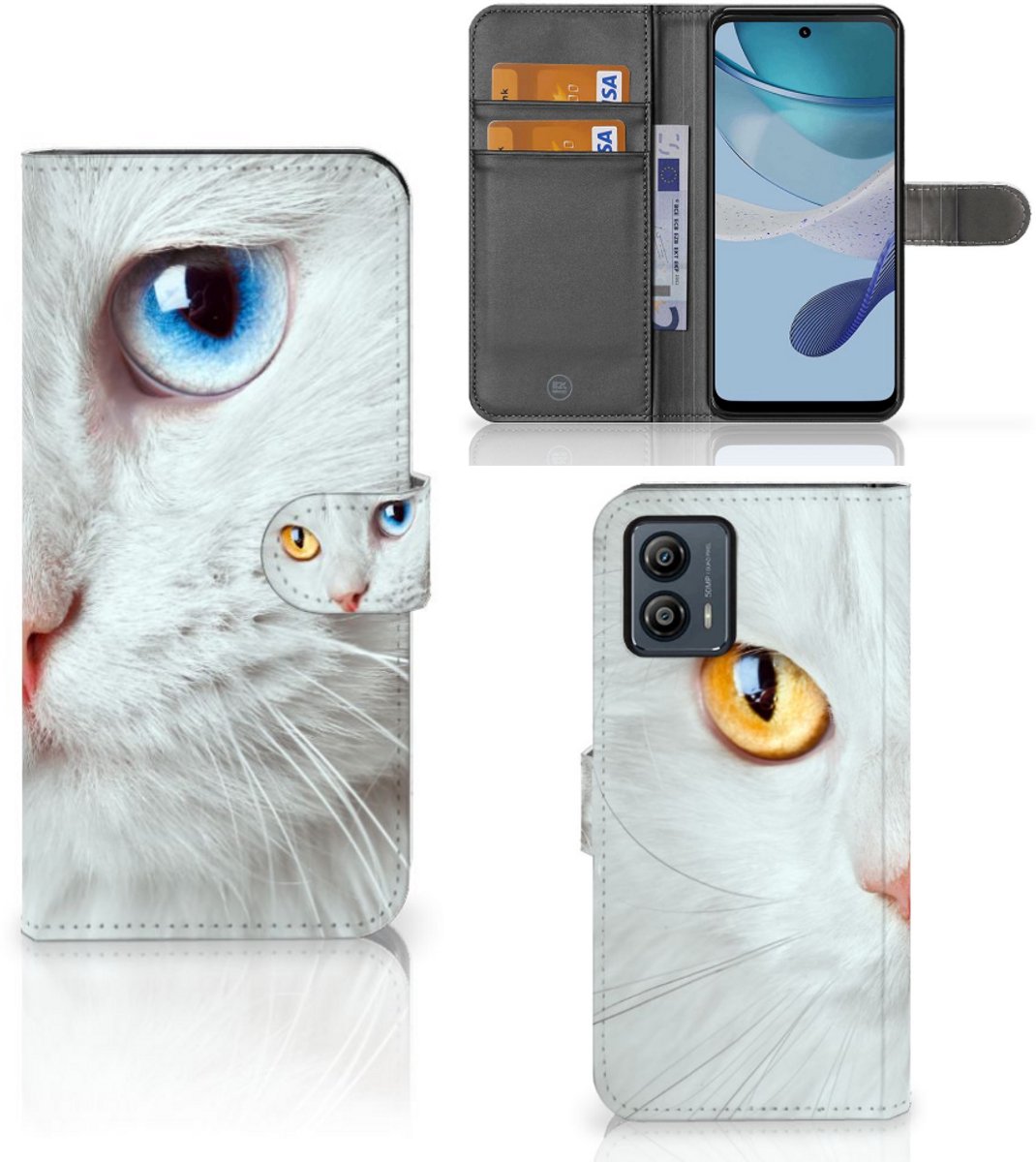 Motorola Moto G53 Telefoonhoesje met Pasjes Witte Kat