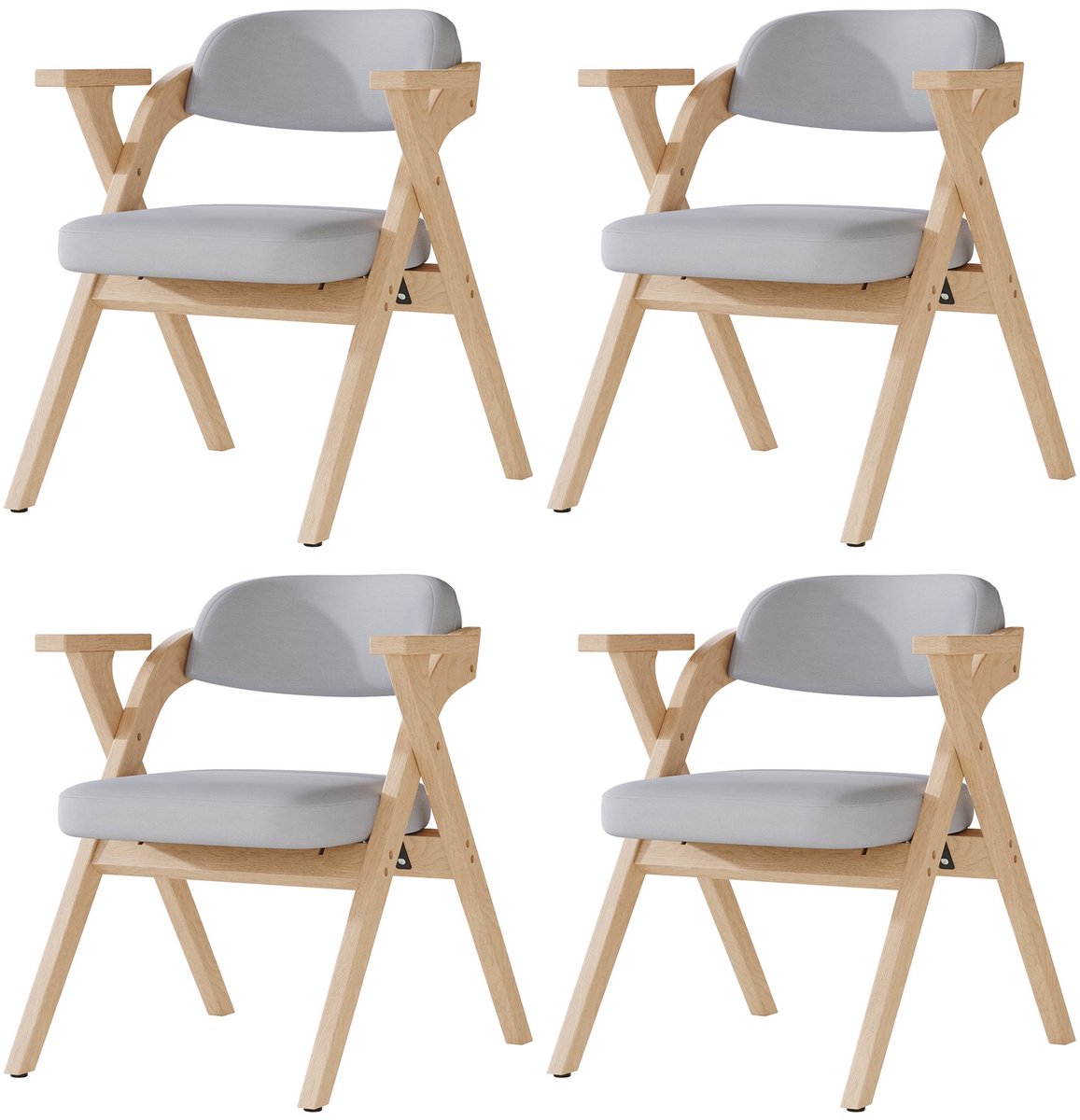 Merax Opvouwbare Eetkamerstoelen Set van 4 – Massief Houten Stoelen met Armleuningen – Inklapbare Stoelen met Linnen Zitting – Ruimtebesparend – Grijs