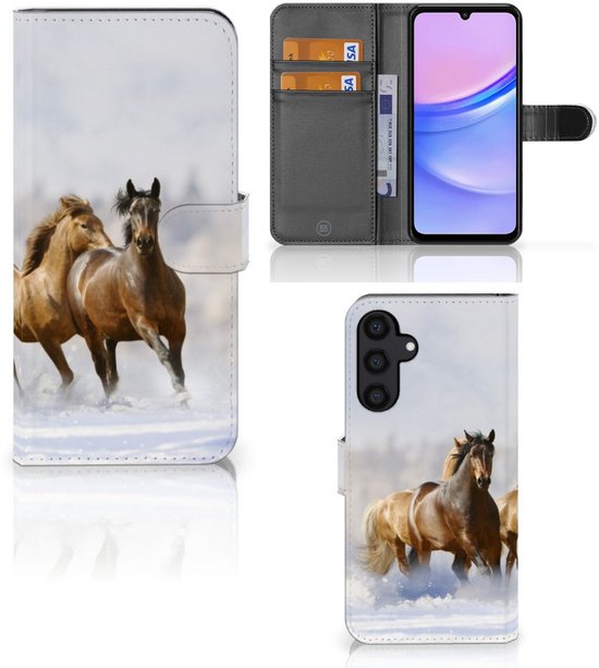 Book Case voor Samsung Galaxy A15 Telefoonhoesje met Pasjes Paarden