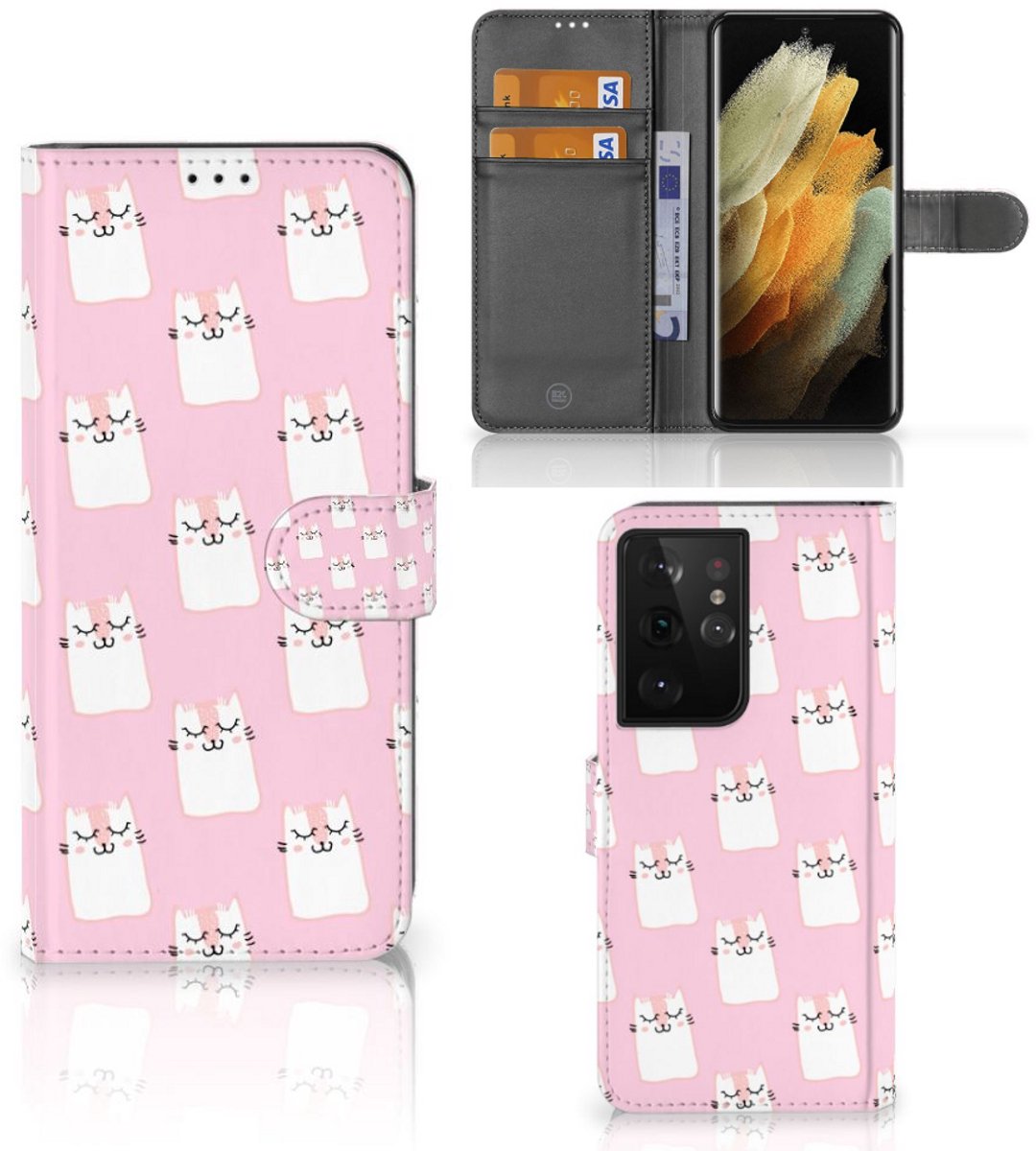 Samsung Galaxy S21 Ultra Telefoonhoesje met Pasjes Sleeping Cats