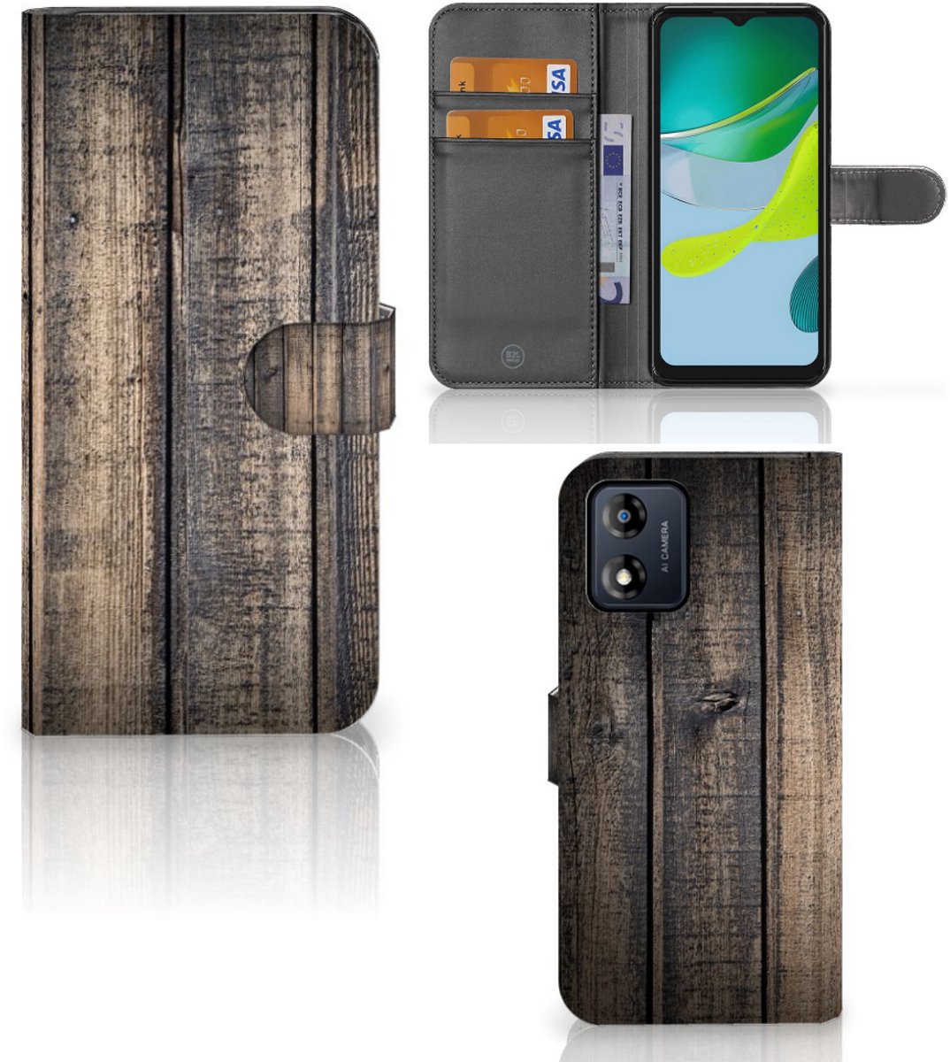 Motorola Moto E13 4G Book Style Case Steigerhout