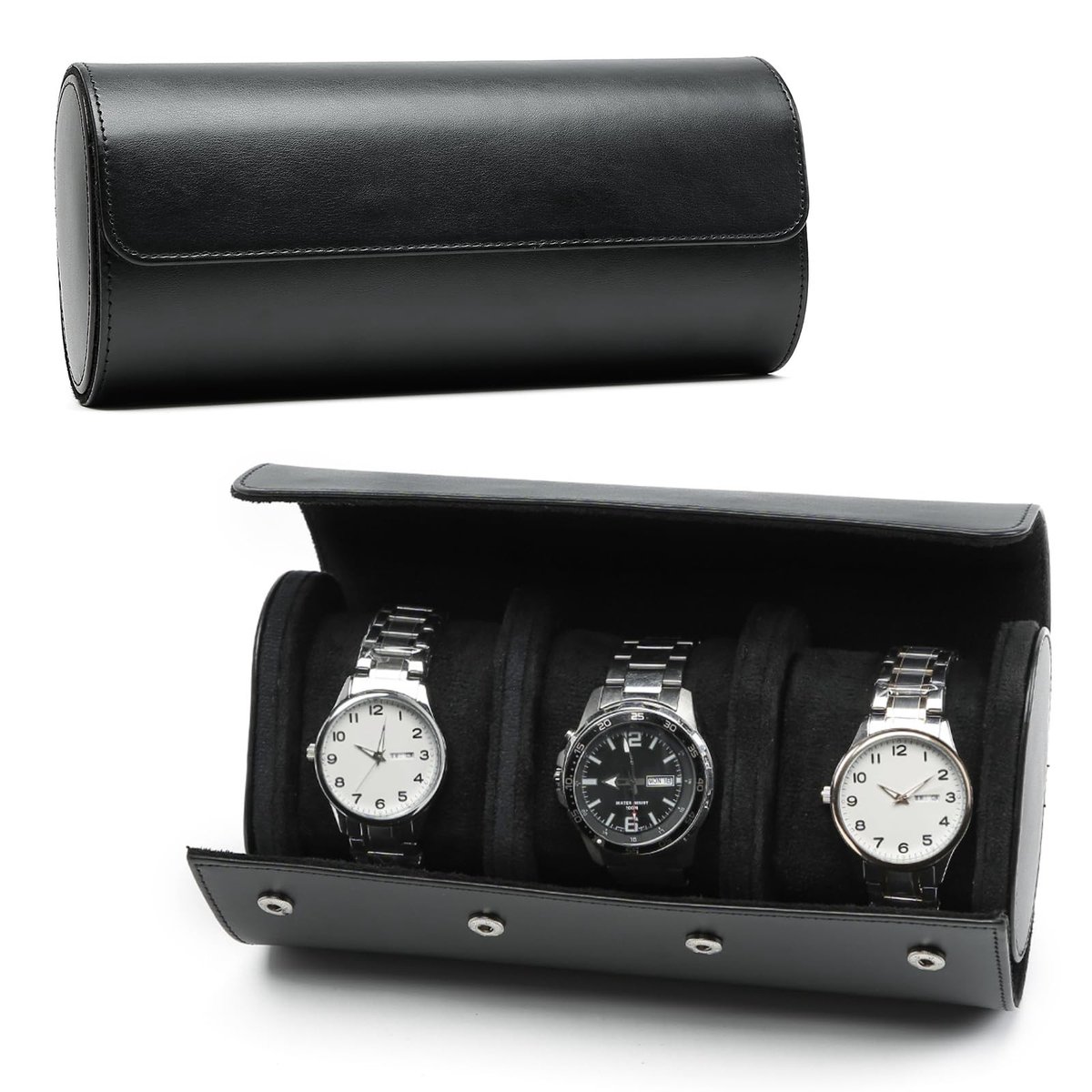 Cosensi - Watch Roll - Luxe Horloge Box - Perfect voor Reizen - Zwart - Organizer voor 3 Horloges - Ideaal Cadeau voor Mannen en Vrouwen - Verpakki...