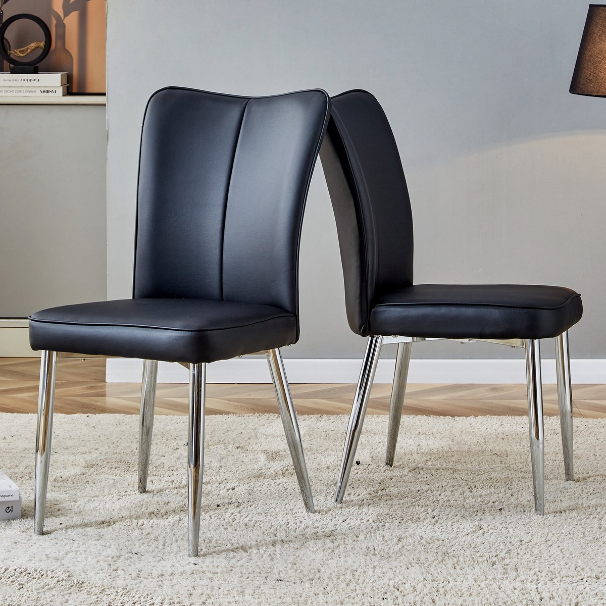Wishdor Eetkamerstoelen Set Van 2 - Ergonomische Rugleuning En Verstelbare Antislipvoeten - Modern Industrieel Ontwerp - Voor Eethoek Of Kantoor - Metaal En Kunstleer - Zwart En Zilver - Met Schuimvulling Zwart + Zilver