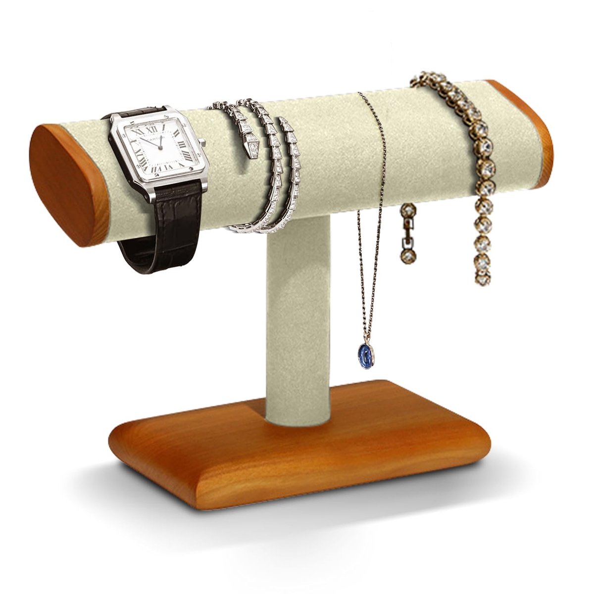 Cosensi - Houten Watch Stand - T-vormige Organizer - Cream White - Horloge Houder - Sieraden Display - Geschikt voor Mannen en Vrouwen - Uniek Design