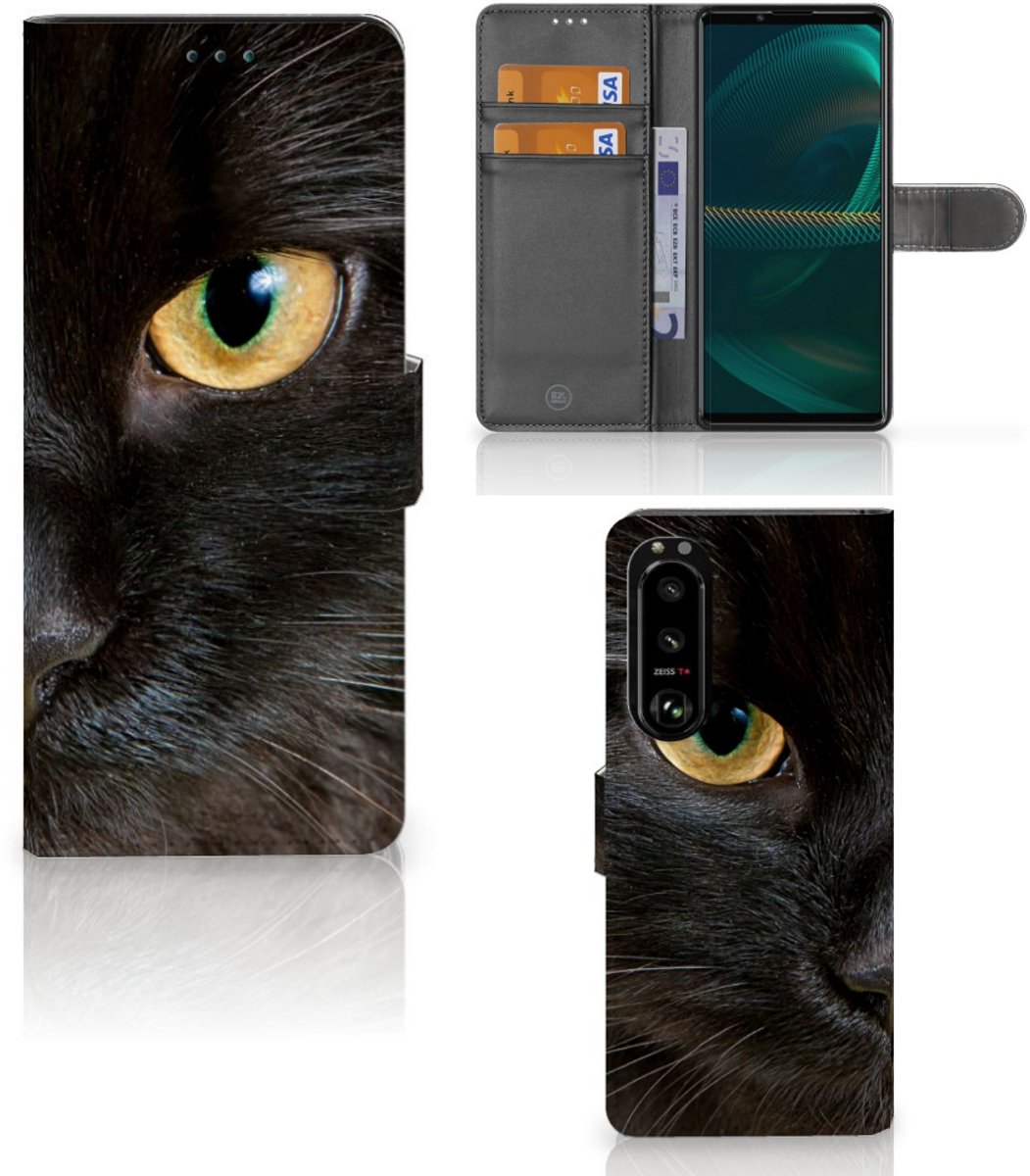 Sony Xperia 5III Telefoonhoesje met Pasjes Zwarte Kat