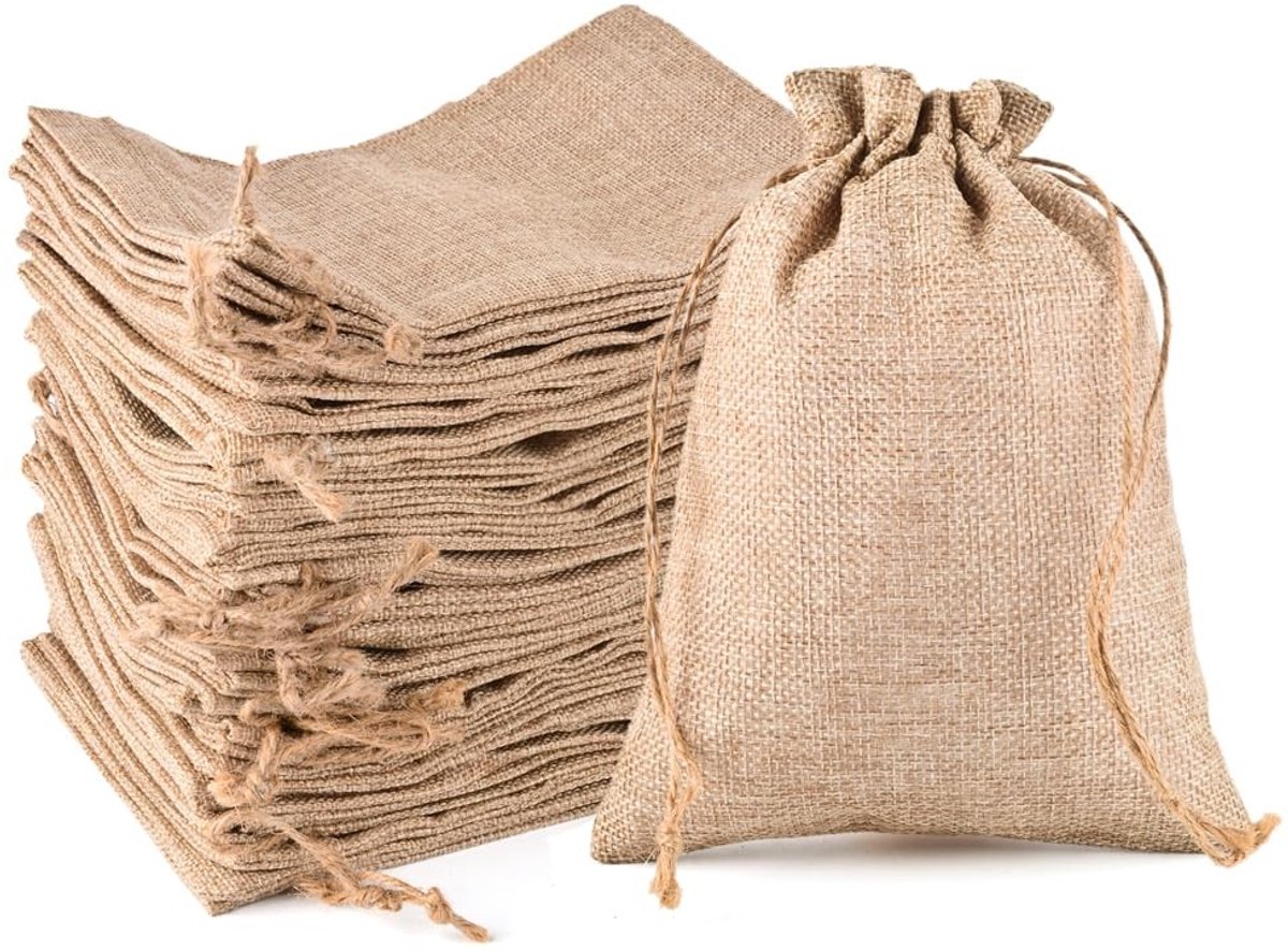 Cosensi - Jute Bags - Katoenen Trekkoord Tassen - Voor Cadeaus en Feestjes - 20 x 30 cm - Duurzaam en Herbruikbaar - Geschikt voor Sieraden en Trou...