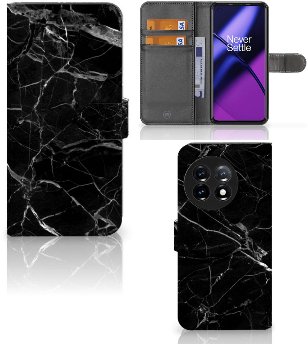 OnePlus 11 Bookcase Marmer Zwart - Origineel Cadeau Vader