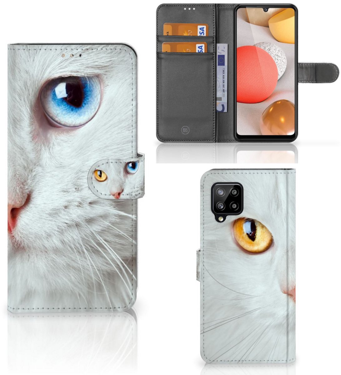 Samsung Galaxy A42 5G Telefoonhoesje met Pasjes Witte Kat