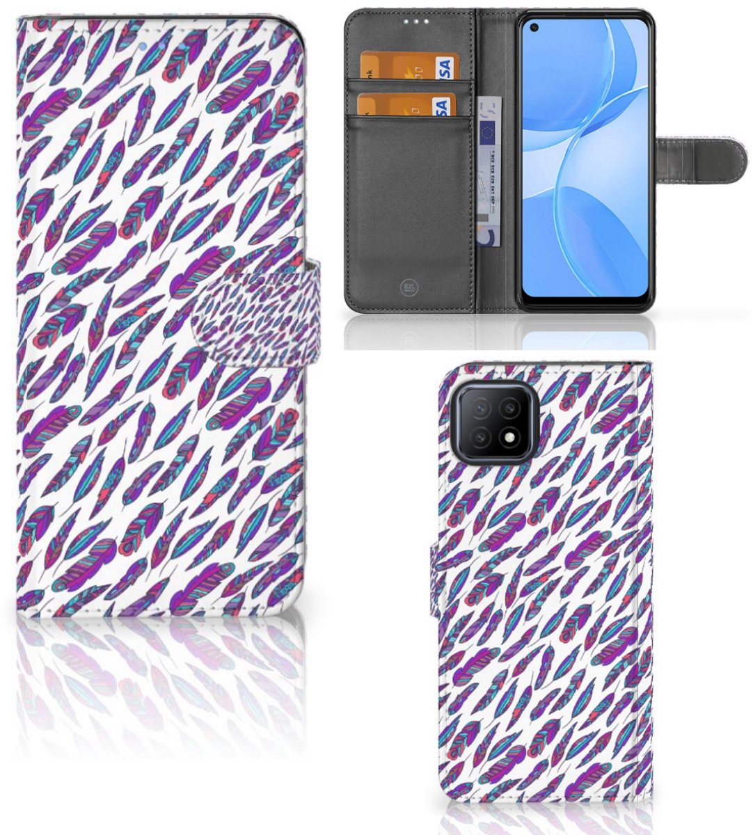 Book Case voor OPPO A73 5G Telefoon Hoesje Feathers Color