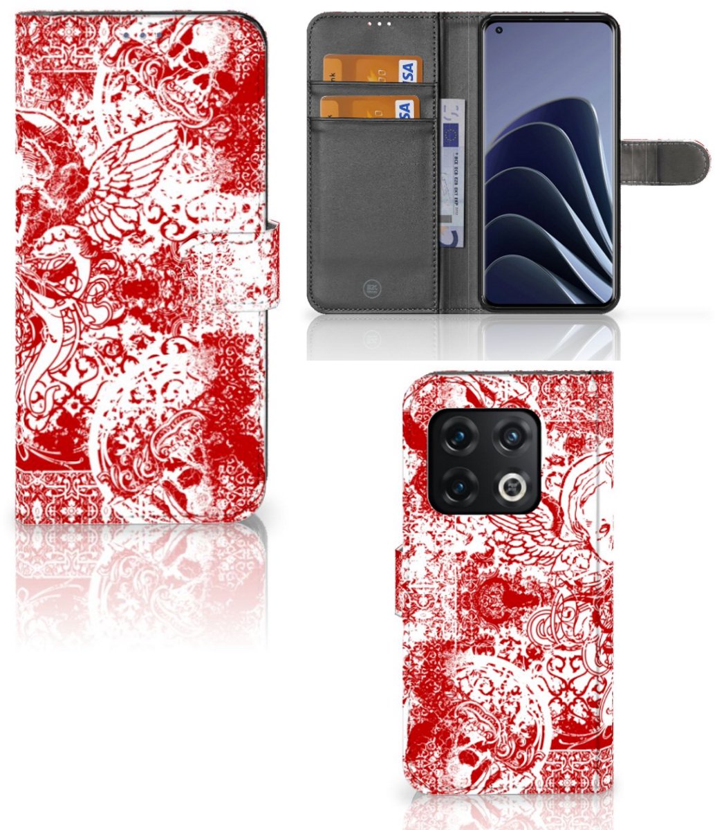 Boekhoesje voor Telefoonhoesje met Naam OnePlus 10 Pro Angel Skull Rood