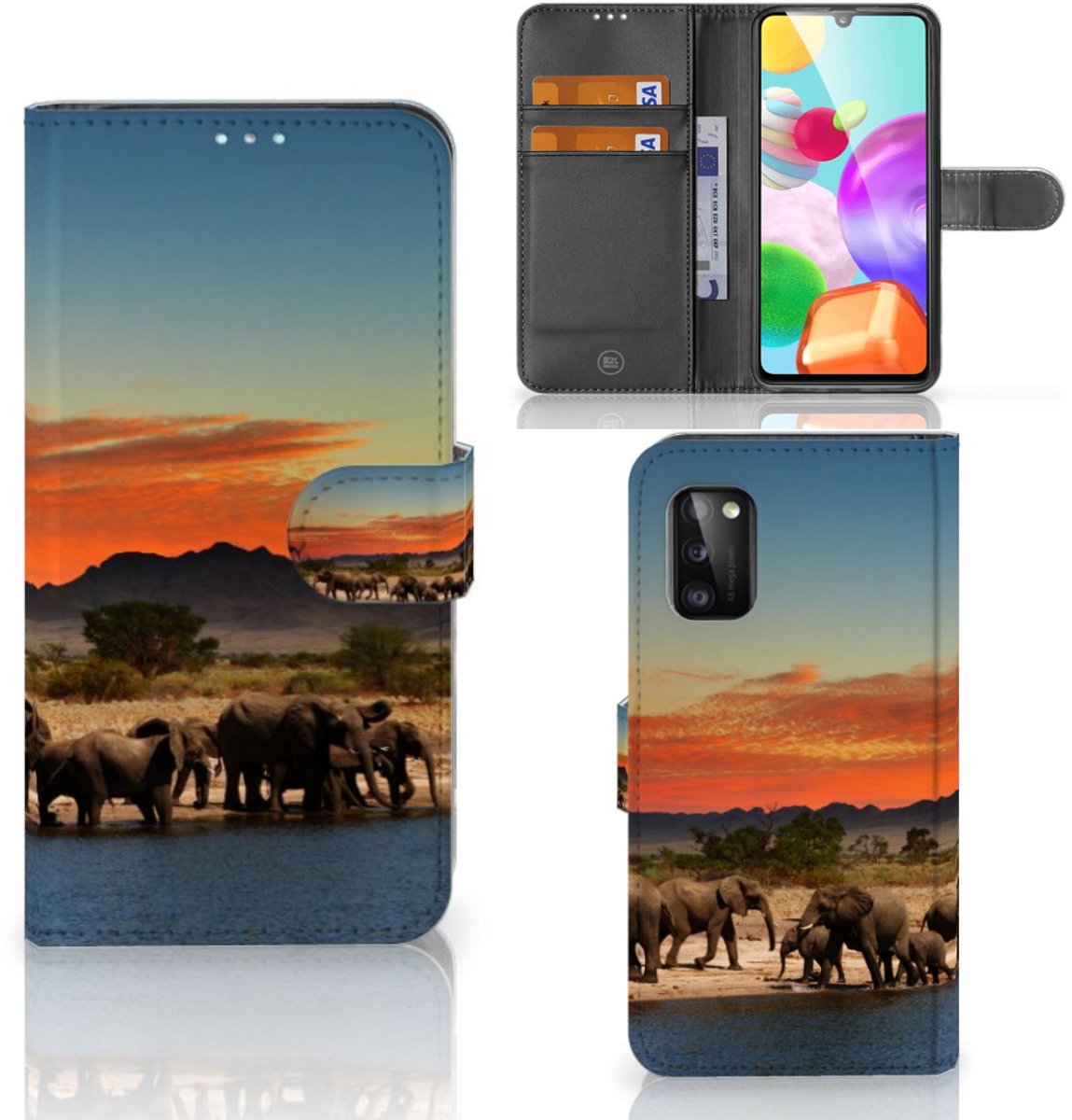 Samsung Galaxy A41 Telefoonhoesje met Pasjes Olifanten