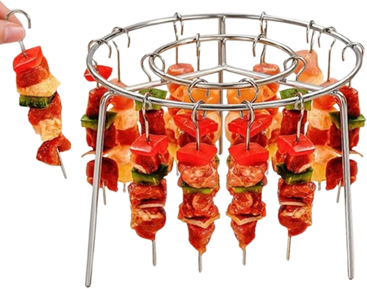 Verticale Barbecue Spieshouder Grill Airfryer Accessoire Roestvrij Staal 16x10 cm Zilver