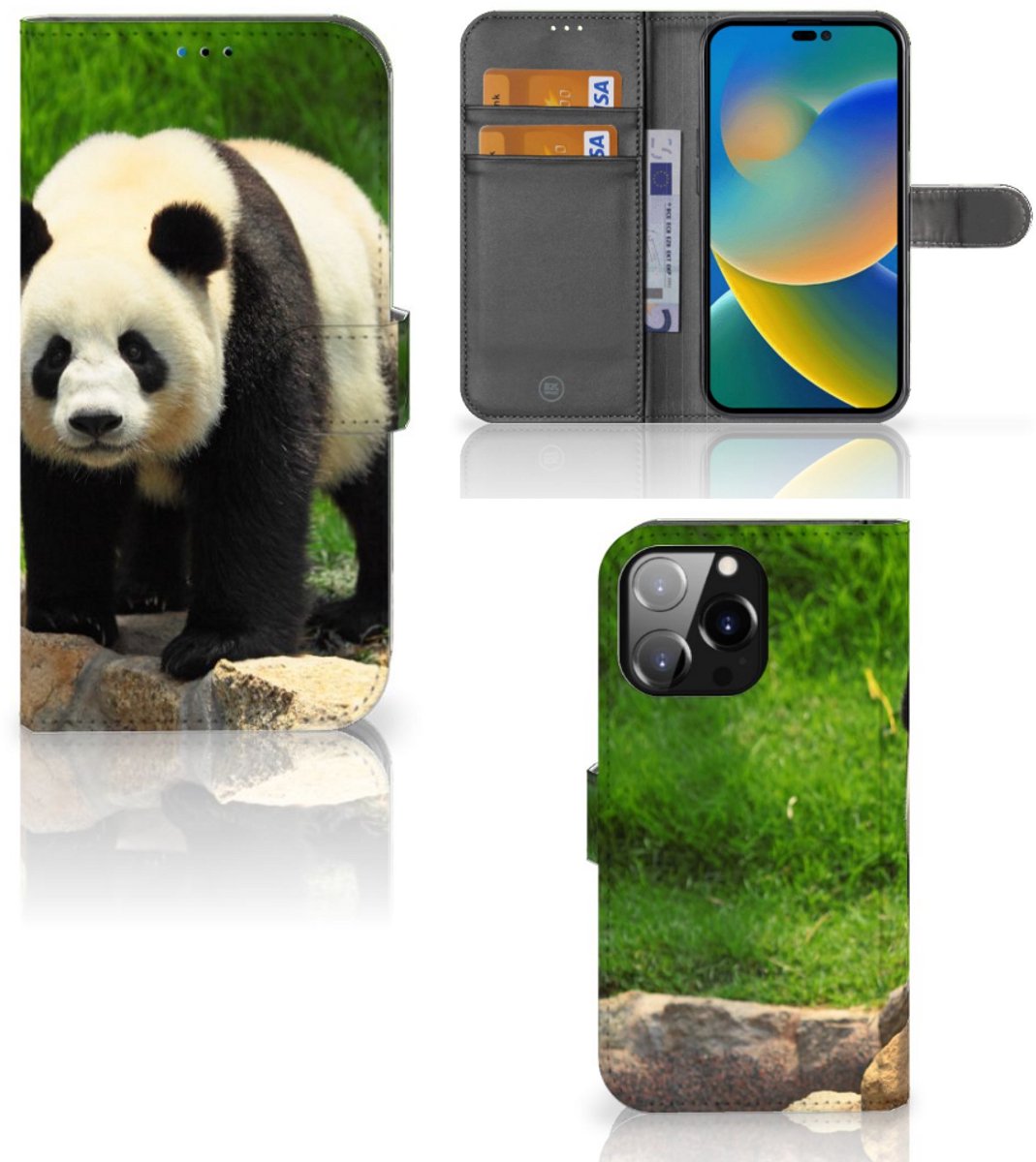iPhone 14 Pro Max Telefoonhoesje met Pasjes Panda