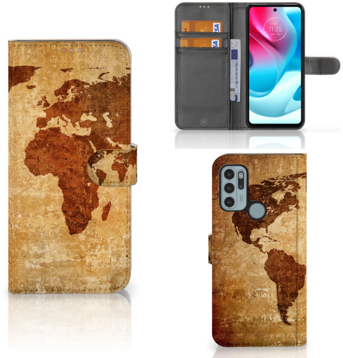 Motorola Moto G60s Flip Cover Wereldkaart