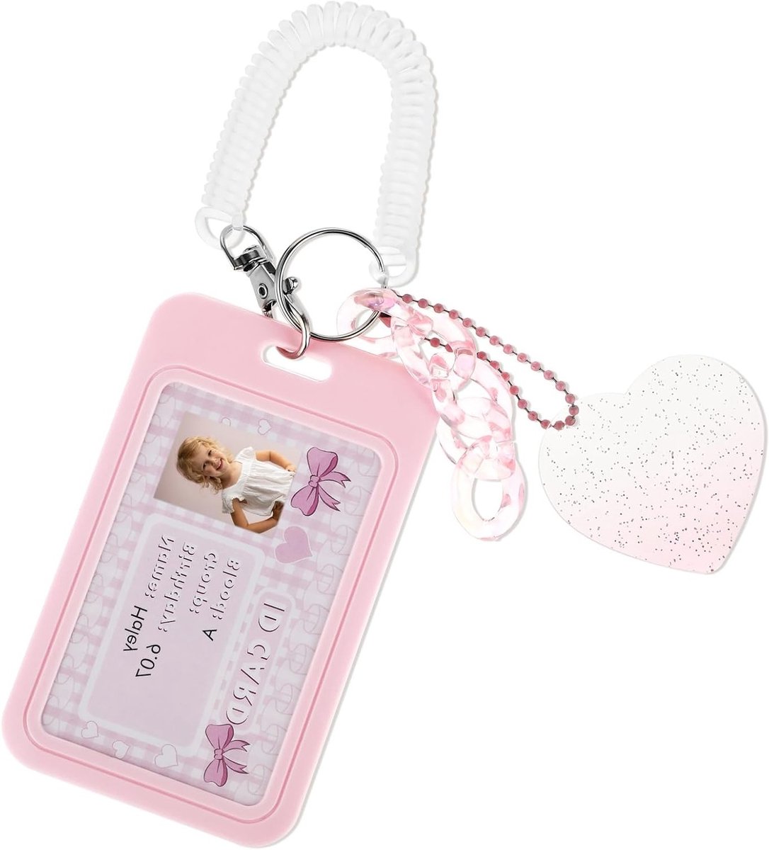 Acryl Fotokaart Houder met Sleutelhanger en Hart Pendant, Perfect voor Tafeldecoratie en Organisatie van Foto's en Kaarten (Roze)